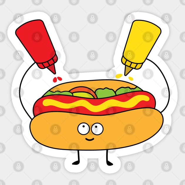 cute hot dog with mustard and ketchup Sticker by wordspotrayal